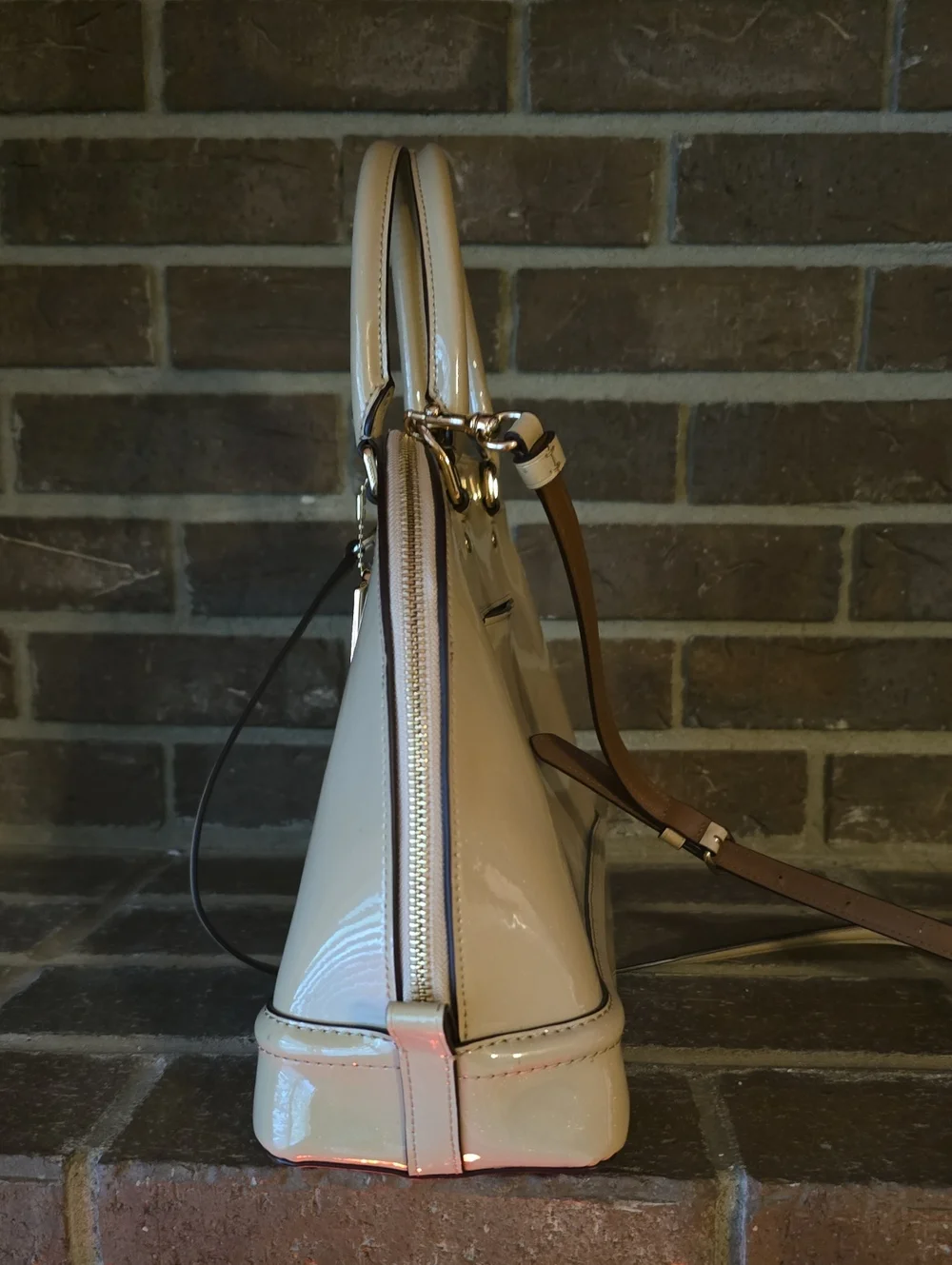 Coach Crossgrain Leather Dome Sierra Satchel - Beige Patent Leather